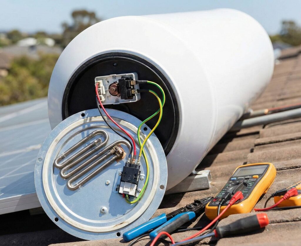 תיקון תקלות בדוד שמש או חשמל - בתמונה רואים דוד חשמלי פתוח מלמעלה